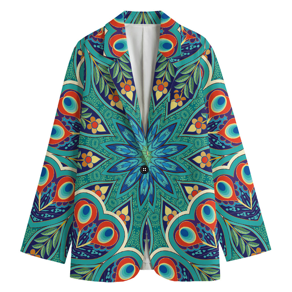 Peacock Feather Floral Pattern Print Women's Blazer