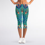 Peacock Feather Floral Pattern Print Women's Capri Leggings