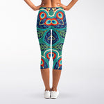 Peacock Feather Floral Pattern Print Women's Capri Leggings
