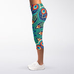 Peacock Feather Floral Pattern Print Women's Capri Leggings