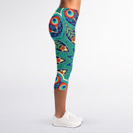 Peacock Feather Floral Pattern Print Women's Capri Leggings