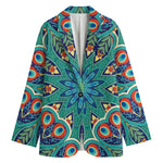 Peacock Feather Floral Pattern Print Women's Cotton Blazer