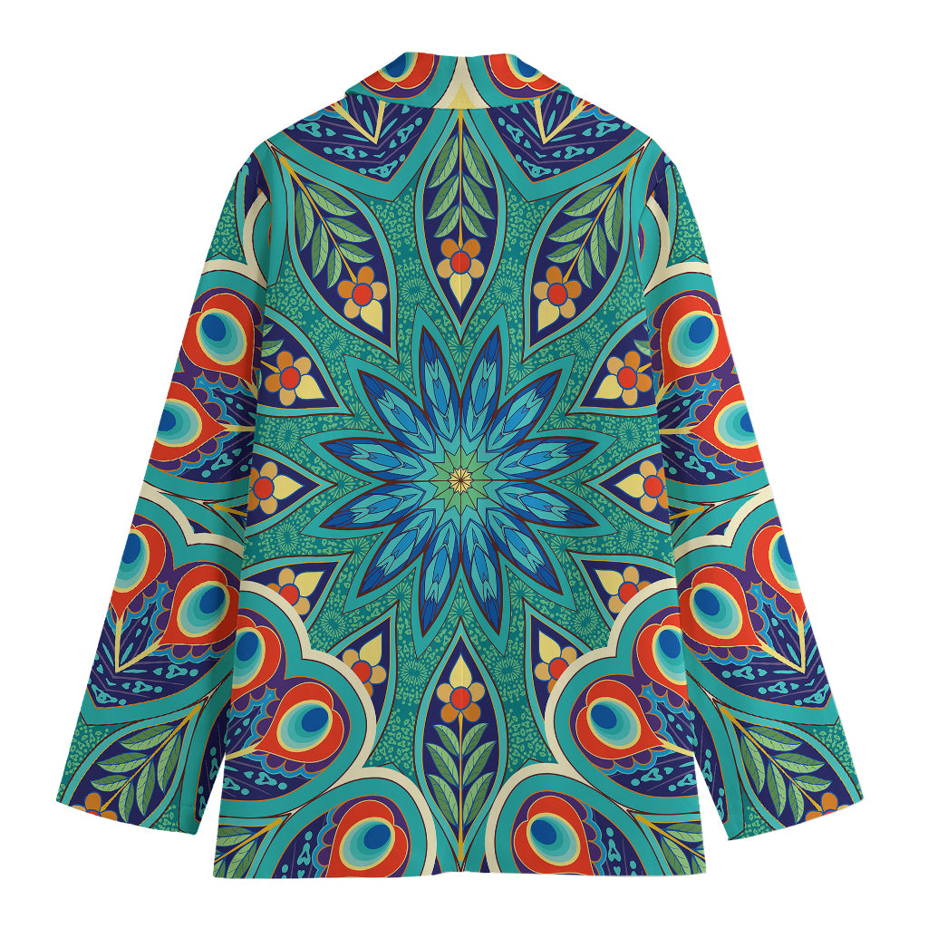 Peacock Feather Floral Pattern Print Women's Cotton Blazer