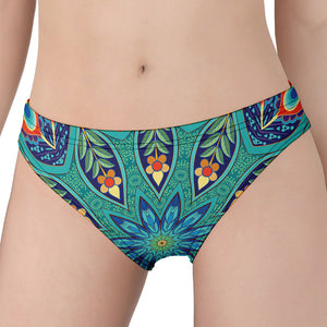 Peacock Feather Floral Pattern Print Women's Panties