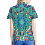 Peacock Feather Floral Pattern Print Women's Polo Shirt