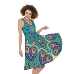 Peacock Feather Floral Pattern Print Women's Sleeveless Dress