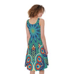 Peacock Feather Floral Pattern Print Women's Sleeveless Dress