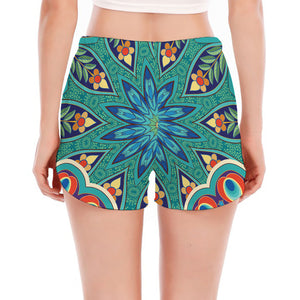 Peacock Feather Floral Pattern Print Women's Split Running Shorts