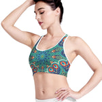 Peacock Feather Floral Pattern Print Women's Sports Bra