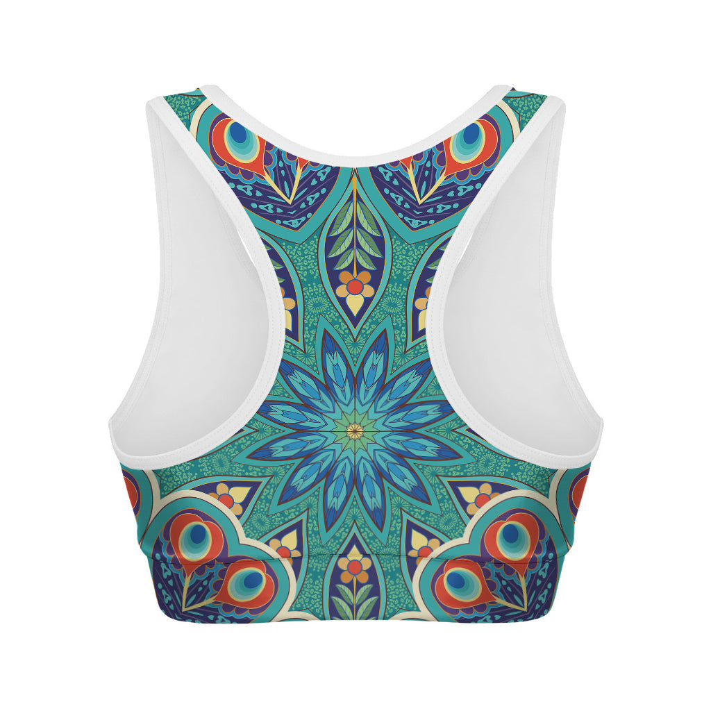 Peacock Feather Floral Pattern Print Women's Sports Bra