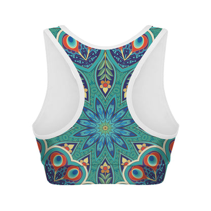 Peacock Feather Floral Pattern Print Women's Sports Bra