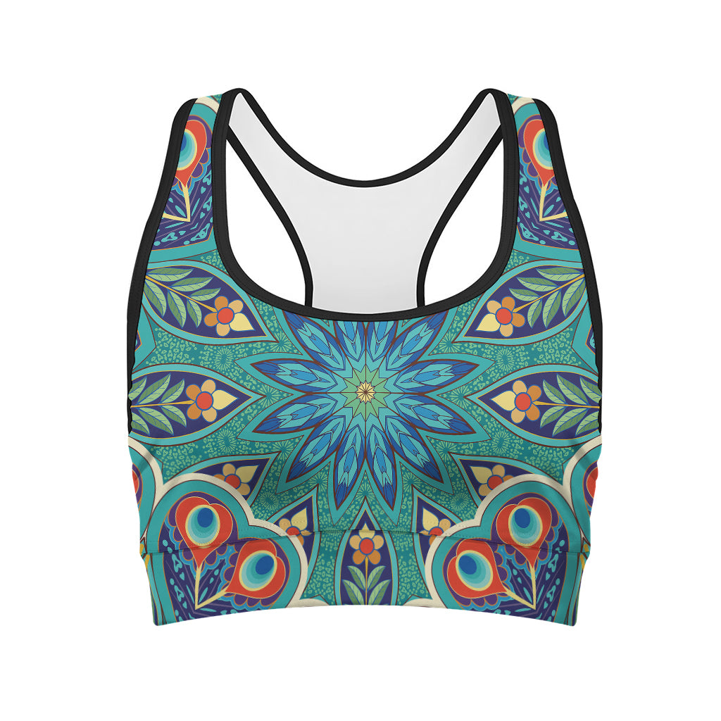 Peacock Feather Floral Pattern Print Women's Sports Bra