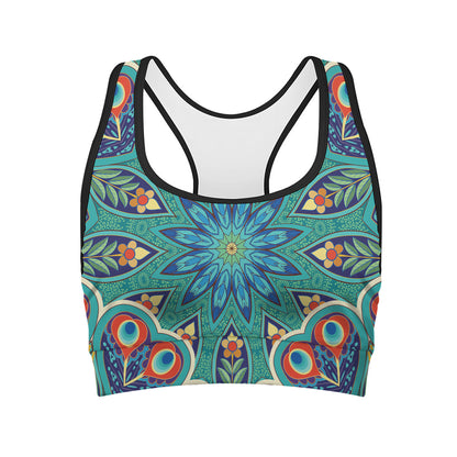 Peacock Feather Floral Pattern Print Women's Sports Bra
