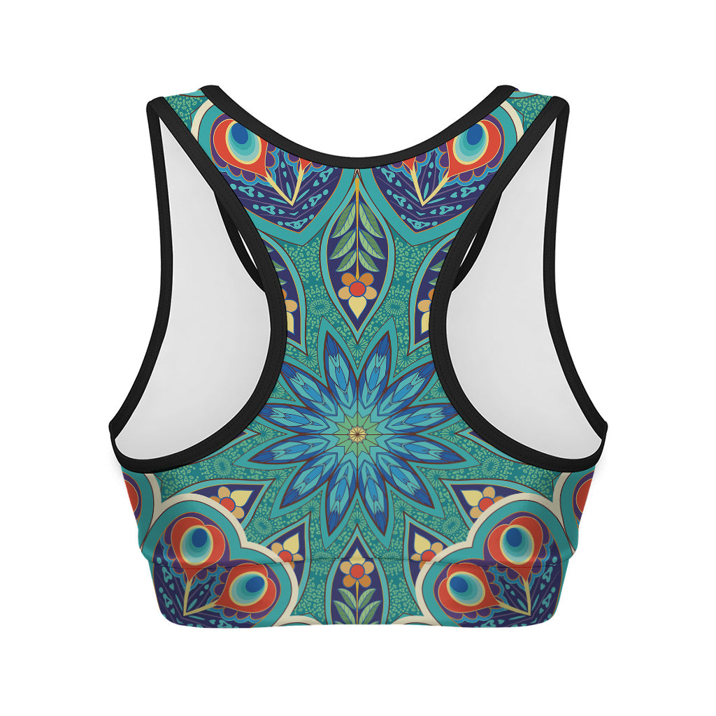 Peacock Feather Floral Pattern Print Women's Sports Bra