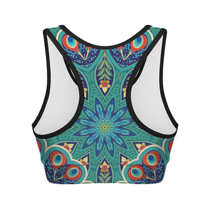 Peacock Feather Floral Pattern Print Women's Sports Bra