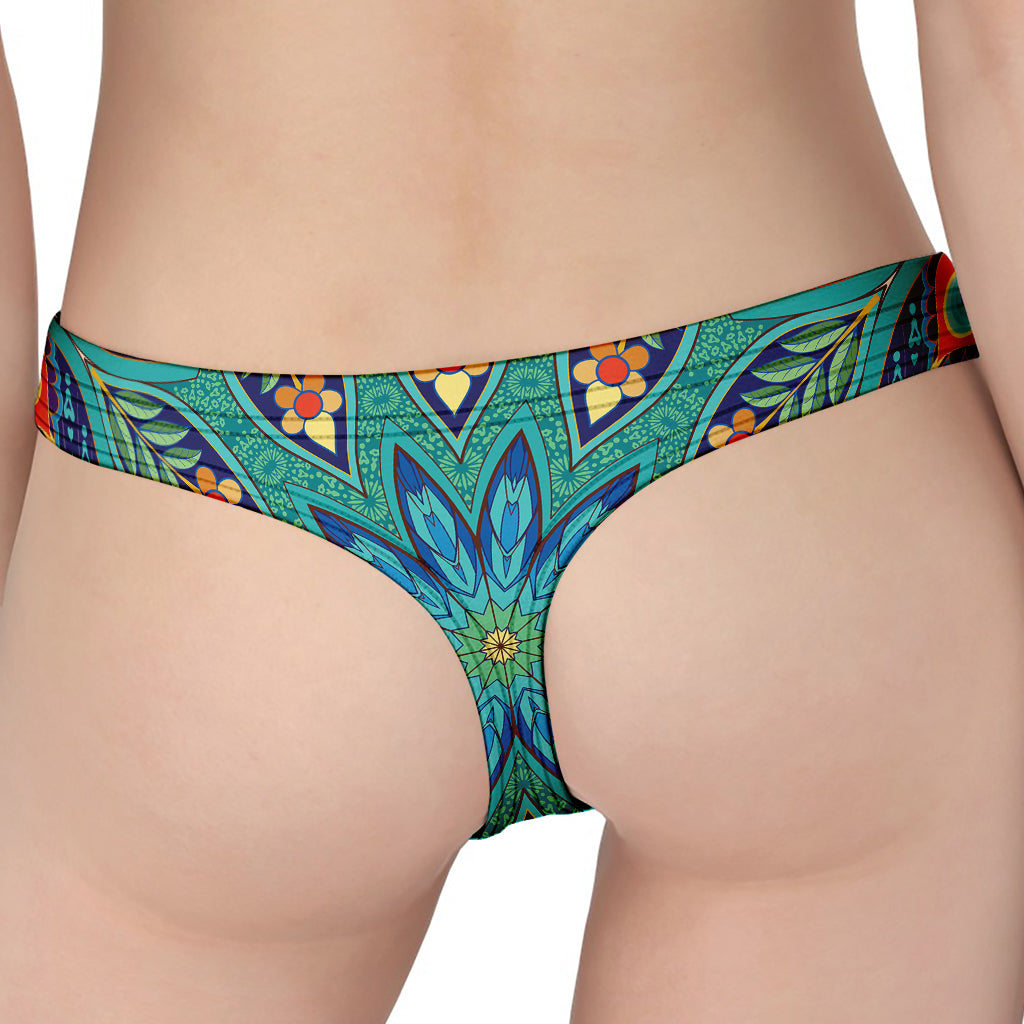 Peacock Feather Floral Pattern Print Women's Thong