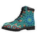 Peacock Feather Floral Pattern Print Padded Collar Lace Up Boots