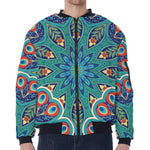 Peacock Feather Floral Pattern Print Zip Sleeve Bomber Jacket