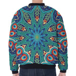 Peacock Feather Floral Pattern Print Zip Sleeve Bomber Jacket