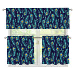 Peacock Feather Pattern Print 3 Piece Kitchen Curtains
