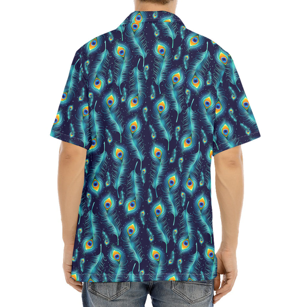 Peacock Feather Pattern Print Aloha Shirt