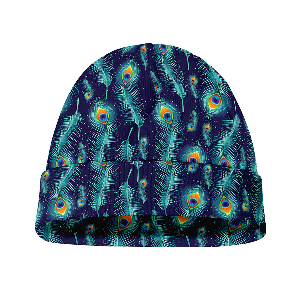 Peacock Feather Pattern Print Beanie