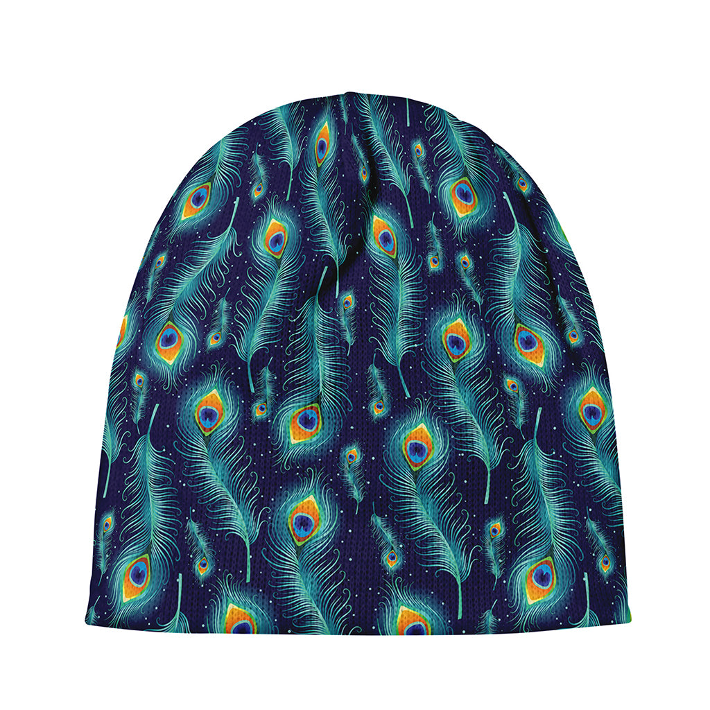 Peacock Feather Pattern Print Beanie