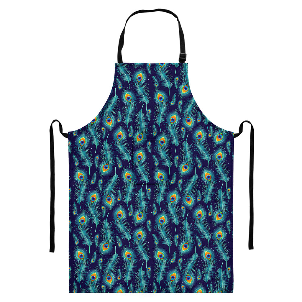 Peacock Feather Pattern Print Bib Apron With Pocket