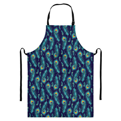 Peacock Feather Pattern Print Bib Apron With Pocket