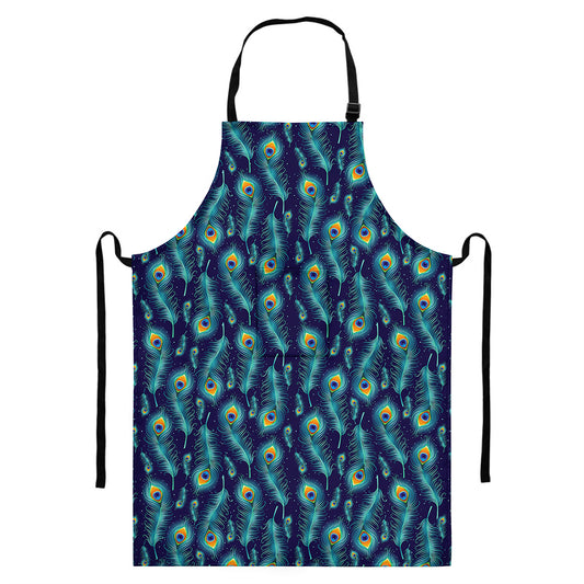 Peacock Feather Pattern Print Bib Apron With Pocket