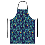 Peacock Feather Pattern Print Bib Apron With Pocket