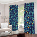 Peacock Feather Pattern Print Blackout Grommet Curtains