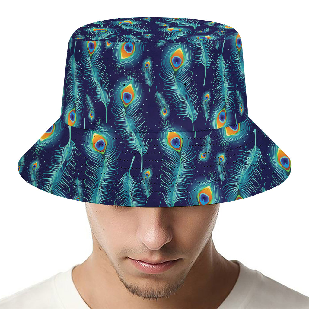 Peacock Feather Pattern Print Bucket Hat