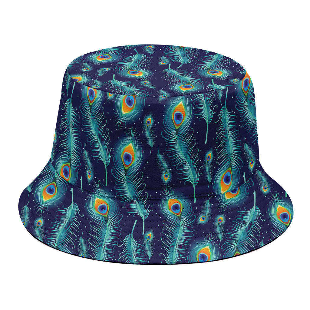 Peacock Feather Pattern Print Bucket Hat