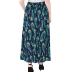 Peacock Feather Pattern Print Chiffon Maxi Skirt