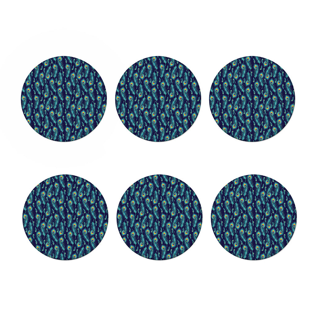 Peacock Feather Pattern Print Coaster Set