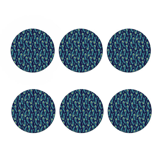 Peacock Feather Pattern Print Coaster Set