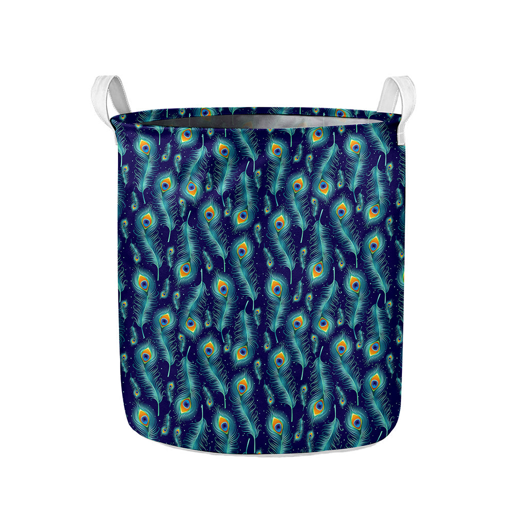 Peacock Feather Pattern Print Collapsible Laundry Basket