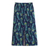 Peacock Feather Pattern Print Cotton Front Slit Maxi Skirt