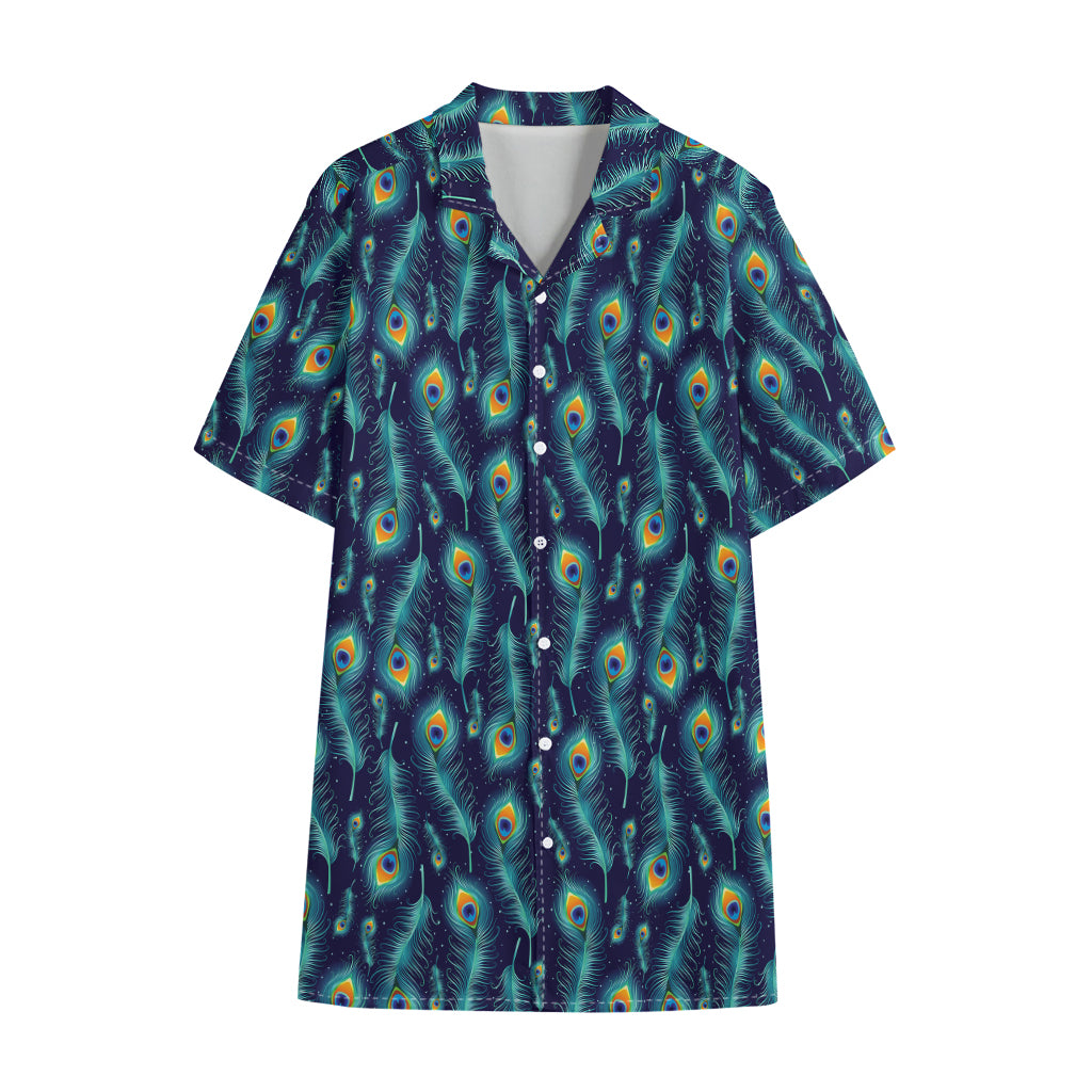 Peacock Feather Pattern Print Cotton Hawaiian Shirt