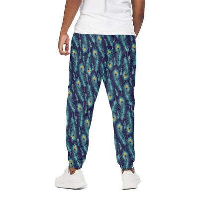 Peacock Feather Pattern Print Cotton Pants