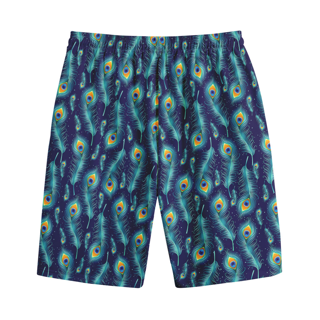 Peacock Feather Pattern Print Cotton Shorts