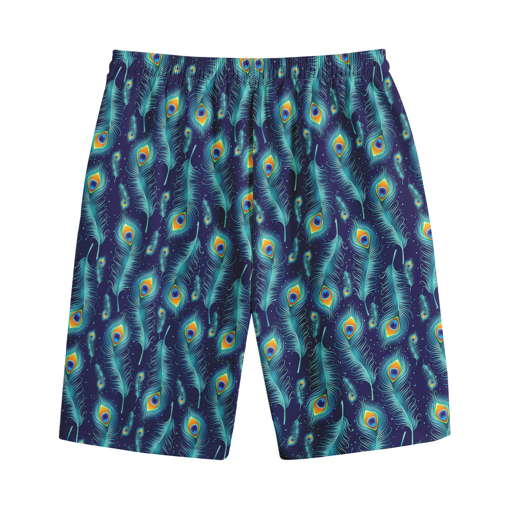 Peacock Feather Pattern Print Cotton Shorts