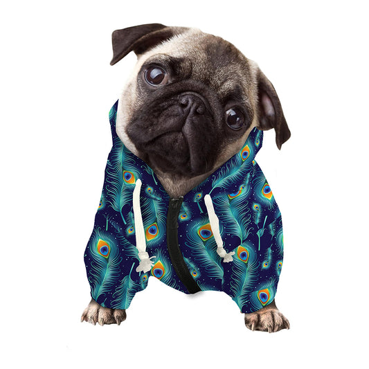 Peacock Feather Pattern Print Dog Zip Up Hoodie