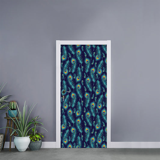 Peacock Feather Pattern Print Door Sticker