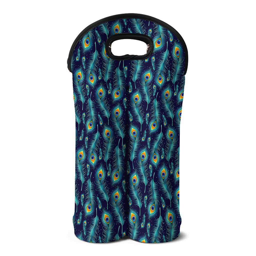 Peacock Feather Pattern Print Double Neoprene Wine Tote
