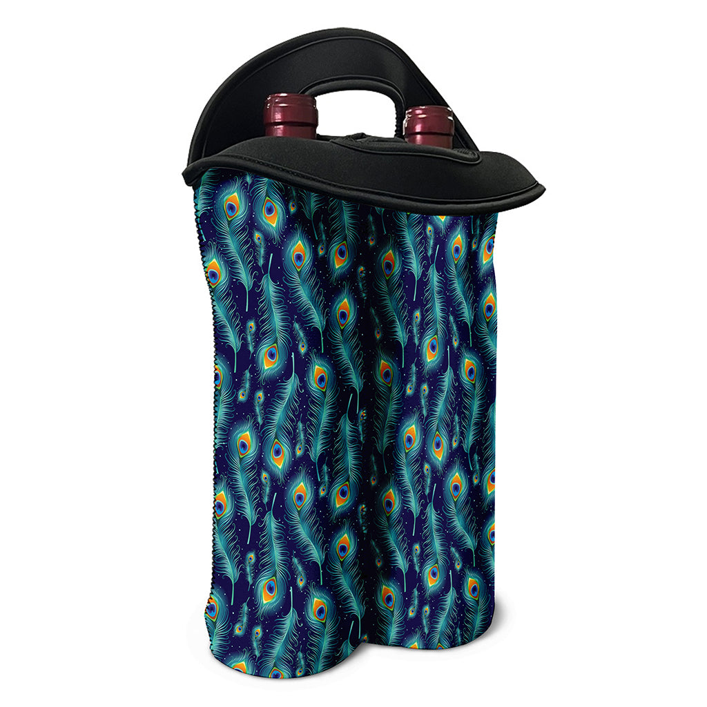 Peacock Feather Pattern Print Double Neoprene Wine Tote