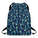 Peacock Feather Pattern Print Drawstring Backpack