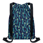 Peacock Feather Pattern Print Drawstring Backpack