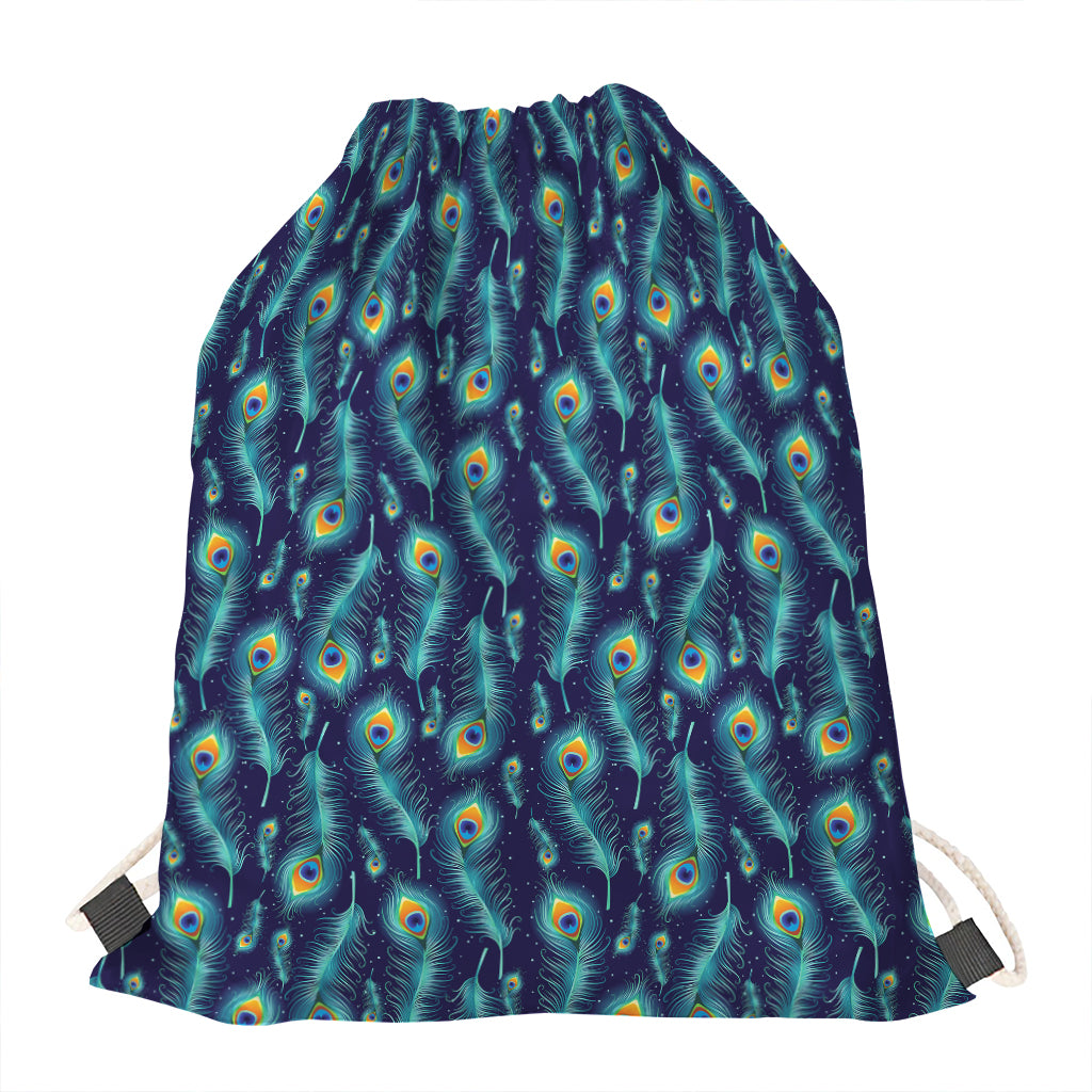 Peacock Feather Pattern Print Drawstring Bag